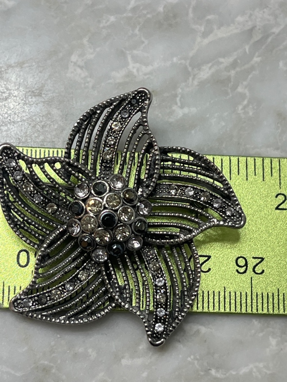 Vintage, Pinwheel Brooch in a Silver -Tone w/ Rhinestones - Picture 3 of 4